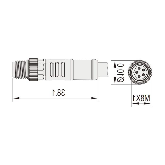 M8 5Pin, straight male, single-end precast PUR flexible cable, shielded, black sheathed, 63S725-XXX